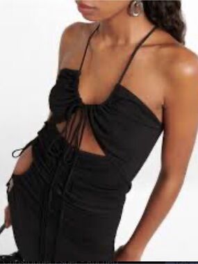 NWT Christopher Esber Ruched Disconnect black matte jersey knit halter top